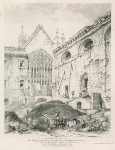 Szkic południowego okna Westminster Hall z ruinami Izby Lordów autorstwa English School