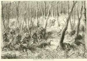 Potyczka w lesie pod Paryżem, październik 1870 autorstwa English School