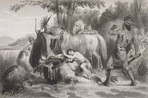 Smith uratowany przez Pocahontas, z "Galerii portretów historycznych", opublikowanej ok. 1880 r. autorstwa English School