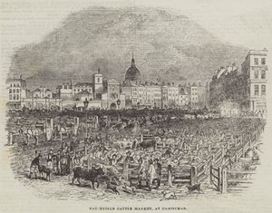 Smithfield Cattle Market, na Boże Narodzenie (grawerowanie) autorstwa English School