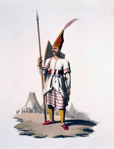 Żołnierz Albanii, piechota armii osmańskiej, 1818 (kolorowa akwatinta) autorstwa English School