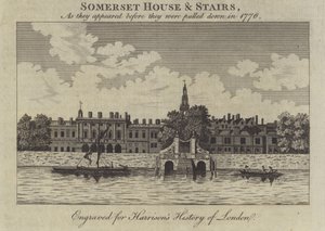 Somerset House and Stairs, Londyn, tak jak wyglądały, zanim zostały zburzone w 1776 r. autorstwa English School