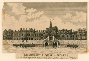 Somerset House i schody, tak jak wyglądały, zanim zostały zburzone w 1776 r. autorstwa English School