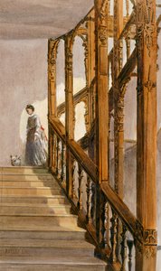 Schody południowe, Audley End House, koniec XIX wieku (akwarela na papierze) autorstwa English School
