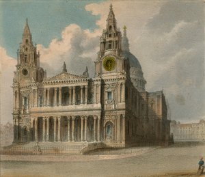 Spooners Protean Views: Katedra św. Pawła, pokazująca kabiny City Companies i Christs Hospital podczas wizyty Queens w Guildhall autorstwa English School