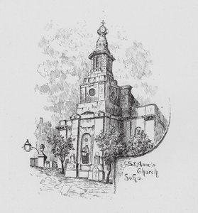 Kościół św. Anny w Soho (litografia) autorstwa English School