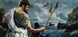 Św. Kolumba przybył do Loch Ness i zobaczył człowieka, który został zraniony przez wielkiego wodnego potwora