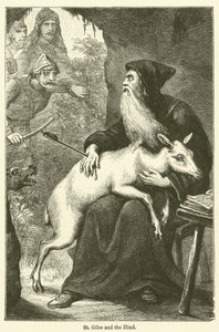 St Giles and the Hind (rycina) autorstwa English School