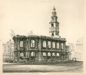St Mary-Le-Strand, Londyn, szkic ołówkiem z 1942 r. autorstwa English School