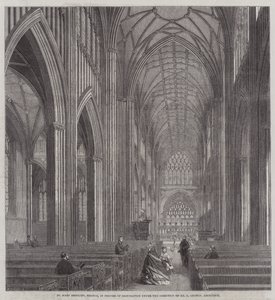 St Mary Redcliffe, Bristol, w procesie restauracji pod kierownictwem pana G Godwina, architekta (grawerowanie) autorstwa English School