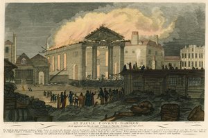 St Pauls, Covent Garden, Londyn, jak płonął wieczorem 17 września 1795 r. autorstwa English School