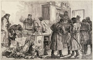 Petersburska policja odkrywa nihilistyczną prasę drukarską z „The Illustrated London News”, 16 kwietnia 1887 autorstwa English School