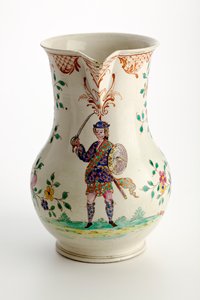 Dzbanek Staffordshire ozdobiony figurą w stroju góralskim, 1755 (ceramika glazurowana solą) autorstwa English School