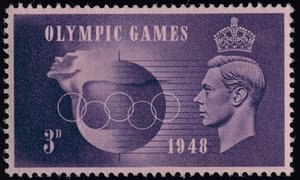 Znaczek upamiętniający Igrzyska Olimpijskie w Londynie w 1948 r. autorstwa English School
