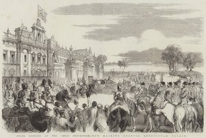Otwarcie państwowe Wielkiej Wystawy, Jej Wysokość opuszcza Pałac Buckingham (rycina) autorstwa English School