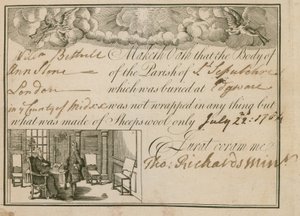 Oświadczenie, że Ann Slone została pochowana w owczej wełnie, 1784