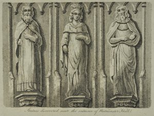 Posągi odkryte w pobliżu wejścia do Westminster Hall, 1807 autorstwa English School