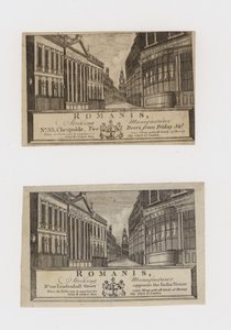 Producenci pończoch, Romanis, w Cheapside, a następnie przy Leadenhall Street, karta handlowa autorstwa English School