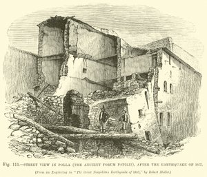 Widok ulicy w Polla (starożytne forum Popilii), po trzęsieniu ziemi z 1857 r. autorstwa English School