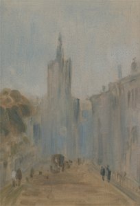 Ulica z kościołem i figurami przypisywanymi wcześniej J.M.W. Turner (1775-1851), a także przypisywany Peterowi de Wint (1784-1849), 1822-25 (olej na papierze) autorstwa English School