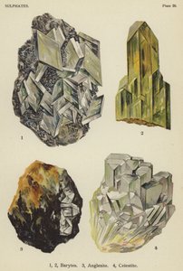 Siarczany, baryty, anglezyt, celestite (kolor lito) autorstwa English School