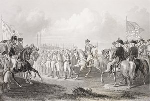 Poddanie się Lorda Cornwallisa w York Town, Wirginia, 19 października 1781, z "Galerii portretów historycznych", opublikowanej ok. 1880 r. autorstwa English School