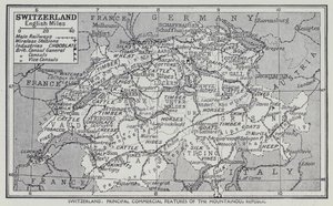 Szwajcaria, Główne cechy handlowe Republiki Górskiej (litografia) autorstwa English School