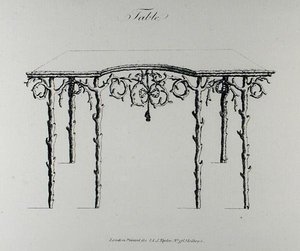 Stół, z „Grotesque Architecture, or Rural Amusement”, Williama Wrighte, opublikowany 1768 (rycina) (zdjęcie czarno-białe) autorstwa English School