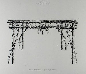 Stół, z „Grotesque Architecture, or Rural Amusement”, autorstwa Williama Wrighte, opublikowany 1768 (rycina) (zdjęcie czarno-białe) autorstwa English School