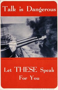 „Rozmowa jest niebezpieczna. Niech Ci mówią za Ciebie”, plakat II wojny światowej (kolor lito) autorstwa English School