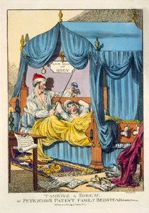 Oswajanie złośnicy lub patentowej rodziny Petruchio Bedstead, Gag & Thumscrews, pub. Londyn 1815 (grawerowanie) autorstwa English School
