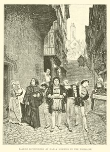 Tawerna Roysterers wczesnym rankiem w Touraine (rycina) autorstwa English School