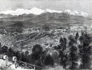 Uprawa herbaty w Indiach Brytyjskich - Widok Darjeeling z południa, 1876 r. autorstwa English School