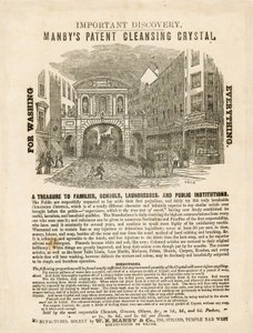 Temple Bar, Londyn. Reklama Manbys Patent Cleansing Crystal autorstwa English School