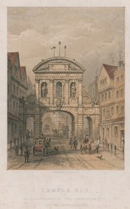 Temple Bar w postaci, w jakiej pojawił się na początku XVIII wieku autorstwa English School