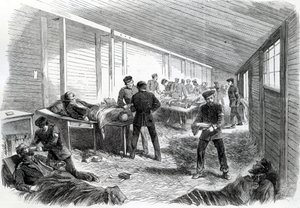 Tymczasowy szpital polowy za drugim równoleżnikiem pruskim w Dueppel, 1864 r autorstwa English School