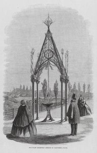 Fontanna Teulon, Battersea Park, Londyn, Anglia (grawerunek) autorstwa English School
