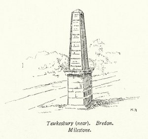 Tewkesbury, w pobliżu, Bredon, Milestone (litografia) autorstwa English School