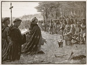 Święto Dziękczynienia armii angielskiej po bitwie pod Agincourt, 25 października 1415, ilustracja z Cassells Illustrated History of England (zdjęcie w sepii) autorstwa English School