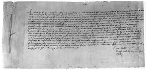 Akt supremacji uznający Henryka VIII za głowę Kościoła anglikańskiego, 1534 (atrament na papierze) autorstwa English School