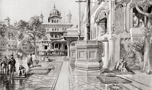 Akal Takht lub Akal Bunga, kompleks Harmandir Sahib (Złota Świątynia), Amritsar, Pendżab, Indie w 1864 r., z Hutchinson