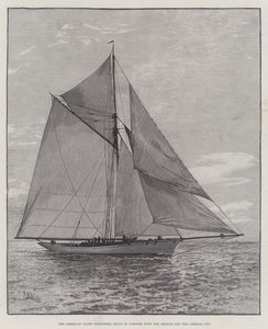 American Yacht Volunteer, zbudowany, aby konkurować z Thistle o Puchar Ameryki (grawerowanie) autorstwa English School