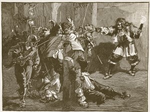 The Assault of John Coventry, ilustracja z Cassells Illustrated History of England (zdjęcie w sepii) autorstwa English School
