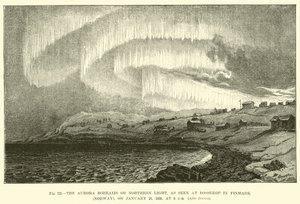 Aurora Borealis lub Northern Light, widziana w Bossekop w Finnmark (Norwegia), 21 stycznia 1839, o godzinie 18:00 autorstwa English School