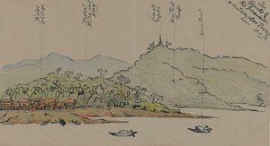 The Banks of the Irrawaddy, Birma, 1886 (toaleta z piórem i atramentem na papierze) autorstwa English School