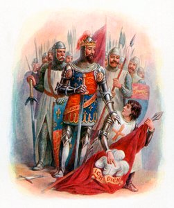 Czarny Książę odnajdujący sztandar króla Czech na polu bitwy pod Crecy autorstwa English School
