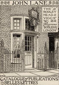 The Bodley Head Publishing House, ilustracja na okładce z Katalogu publikacji w Belles Lettres autorstwa English School