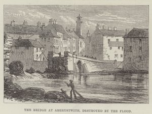 Most w Aberystwith, zniszczony przez potop (rycina) autorstwa English School