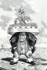 Brytyjski Atlas lub John Bull popierający ustanowienie pokoju, grafika wykonana przez Charlesa Williamsa, 1816 autorstwa English School