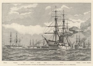 Brytyjska eskadra pływająca po Kanale Mozambickim pod dowództwem kontradmirała Sir ER Fremantle (rycina) autorstwa English School